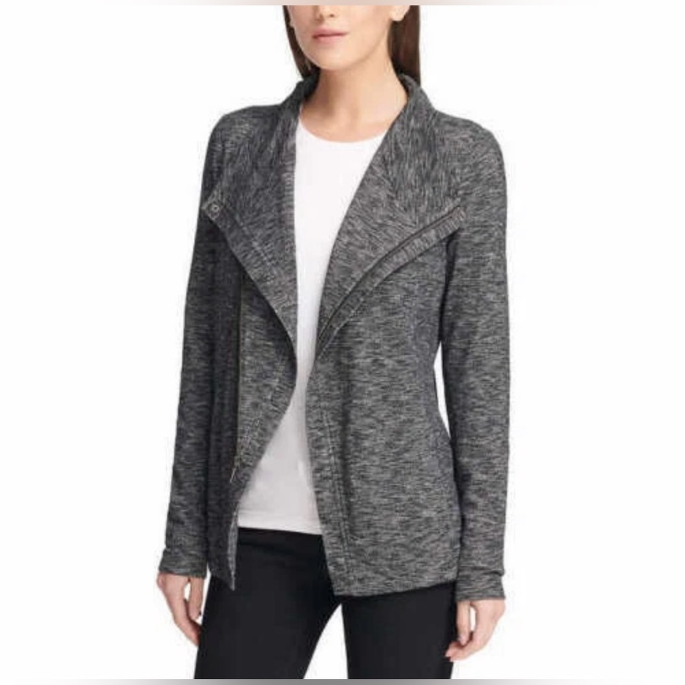 G.H. Bass Asymmetrical Sporty Terry Knit Charcoal Womens Jacket Size M